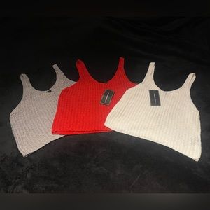 Lot of 3 cropped knit pullover sweater vests. Various sizes. See description.